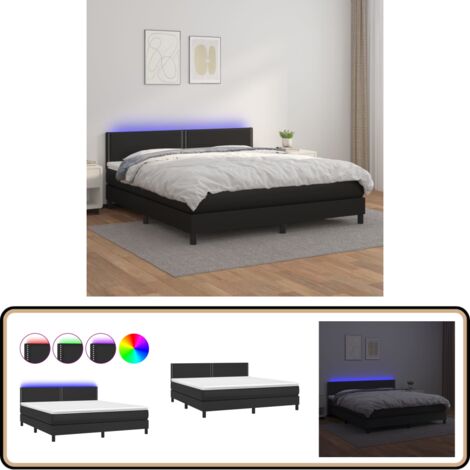 Sommier à lattes de lit avec matelas et LED Noir 180x200cm - Lit Plateforme - Lit Design - Lit Moderne - Lit Capitonné - Lit Avec Rangement