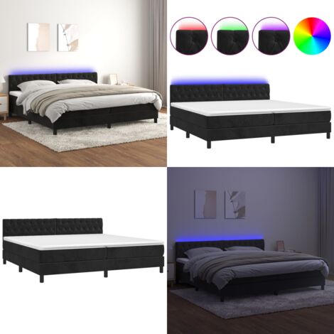 Sommier à lattes de lit avec matelas et LED Noir 200x200 cm - Lit Plateforme - Lit Capitonné - Lit Design - Lit Moderne - Lit Double - Home & Living
