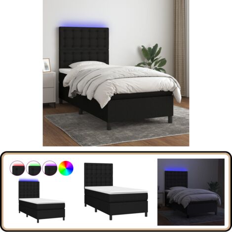 Sommier à lattes de lit avec matelas et LED Noir 90x190cm Tissu - Lit Plateforme - Lit Design - Lit Moderne - Lit Avec Rangement - Tête De Lit Ajustable