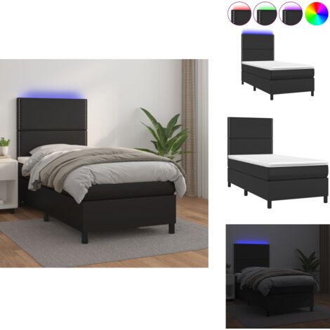 Sommier à lattes de lit avec matelas et LED Noir 90x200 cm - Lit Plateforme - Lit Design - Lit Moderne - Lit Capitonné - Lit Avec Rangement