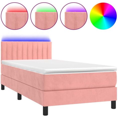 Sommier à lattes de lit avec matelas et LED Rose 90x190