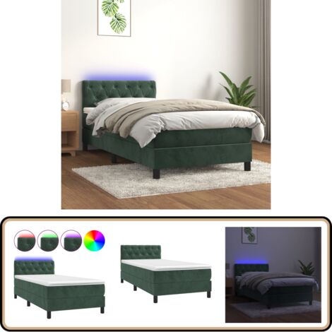 Sommier à lattes de lit avec matelas et LED Vert foncé 80x200cm - Lit Plateforme - Lit Capitonné - Lit Design - Lit Velours - Lit Avec Rangement