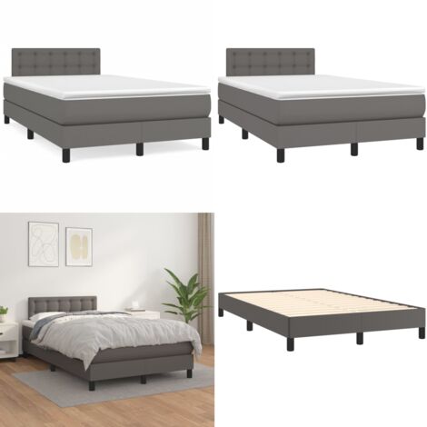 Sommier à lattes de lit avec matelas gris 120x190 cm similicuir - Lit Tapissier - Lit Double - Literie - Chambre À Coucher - Meubles De Chambre - Home & Living