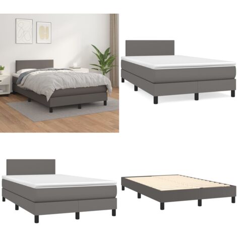Sommier à lattes de lit avec matelas Gris 120x200 cm Similicuir - Lit Plateforme - Lit Double - Matelas À Ressorts Ensachés - Literie - Chambre À Coucher - Home & Living