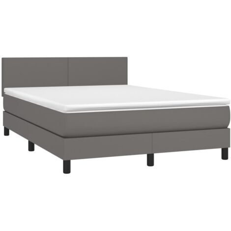 Sommier à lattes de lit avec matelas Gris 140x190 cm Similicuir