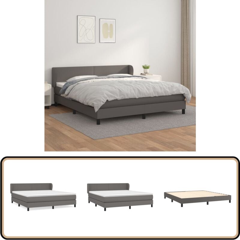 Sommier à lattes de lit avec matelas Gris 160x200 cm Similicuir - Lit Plateforme - Lit Double - Lit Design - Literie - Chambre à Coucher