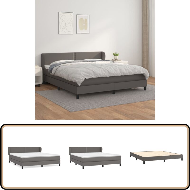 Sommier à lattes de lit avec matelas Gris 160x200 cm Similicuir - Lit Plateforme - Lit Double - Literie - Chambre à Coucher - Matelas à Ressorts