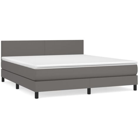 Sommier à lattes de lit avec matelas Gris 160x200 Similicuir