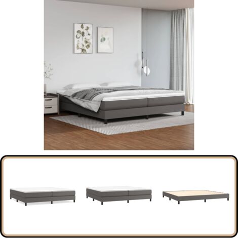 Sommier à lattes de lit avec matelas Gris 200x200 cm Similicuir - Lit Tapissier - Lit Double - Matelas À Ressorts Ensachés - Simili Cuir - Literie