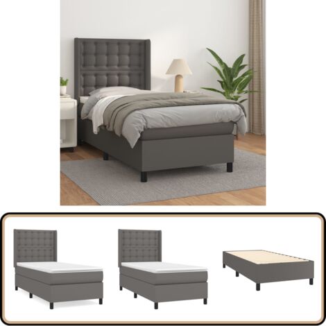 Sommier à lattes de lit avec matelas Gris 90x190 cm Similicuir - Lit Plateforme - Lit Double - Literie - Chambre À Coucher - Mobilier