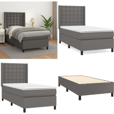 Sommier à lattes de lit avec matelas Gris 90x190 cm Similicuir - Lit Plateforme - Lit Double - Literie - Chambre À Coucher - Mobilier - Home & Living