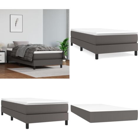 Sommier à lattes de lit avec matelas Gris 90x190 cm Similicuir - Lit Tapissier - Lit Double - Matelas À Ressorts Ensachés - Simili Cuir - Literie - Home & Living