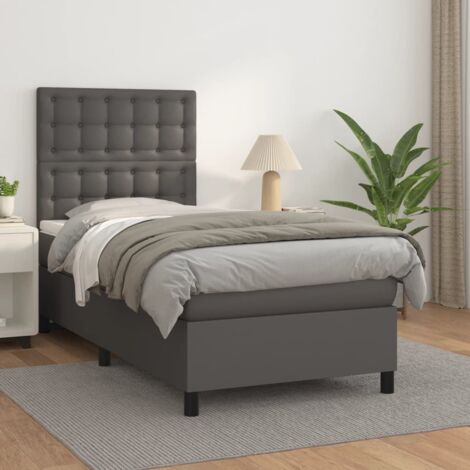 Sommier à lattes de lit avec matelas Gris 90x190 cm Similicuir vidaXL