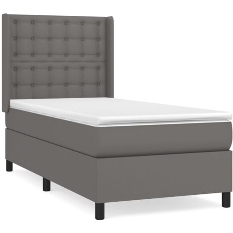 Sommier à lattes de lit avec matelas Gris 90x190 Similicuir