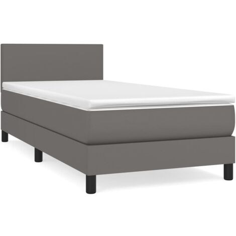 Sommier à lattes de lit avec matelas Gris 90x190 Similicuir