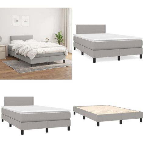 Sommier à lattes de lit avec matelas Gris clair 120x200cm Tissu - Lit Plateforme - Lit Double - Literie - Matelas À Ressorts Ensachés - Têtière Ajustable - Home & Living