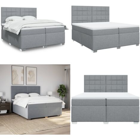 Sommier à lattes de lit avec matelas Gris clair 200x200cm Tissu - Lit Double - Lit Plateforme - Matelas À Ressorts Ensachés - Literie - Chambre À Coucher - Home & Living