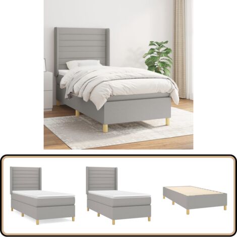 Sommier à lattes de lit avec matelas Gris clair 80x200 cm Tissu - Lit Plateforme - Lit Double - Literie - Matelas À Ressorts Ensachés - Têtière Ajustable