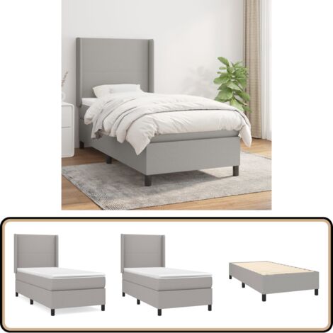 Sommier à lattes de lit avec matelas Gris clair 90x200 cm Tissu - Lit Plateforme - Lit Double - Literie - Matelas À Ressorts Ensachés - Têtière Ajustable