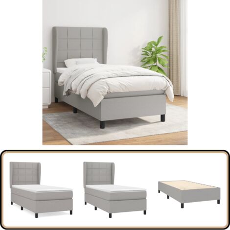 Sommier à lattes de lit avec matelas Gris clair 90x200 cm Tissu - Lit Plateforme - Lit Double - Literie - Matelas À Ressorts Ensachés - Têtière Ajustable