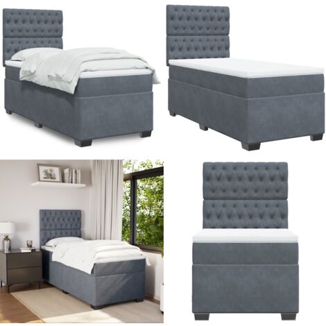 Sommier à lattes de lit avec matelas Gris foncé 100x200 cm - Lit Double - Lit Plateforme - Matelas À Ressorts Ensachés - Literie - Chambre À Coucher - Home & Living