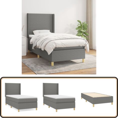 Sommier à lattes de lit avec matelas Gris foncé 100x200cm Tissu - Lit Double - Lit Tapissier - Literie - Chambre À Coucher - Matelas À Ressorts Ensachés