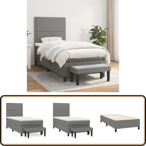 Sommier à lattes de lit avec matelas Gris foncé 100x200cm Tissu - Lit Plateforme - Lit Double - Literie - Matelas À Ressorts Ensachés - Têtière Ajustable