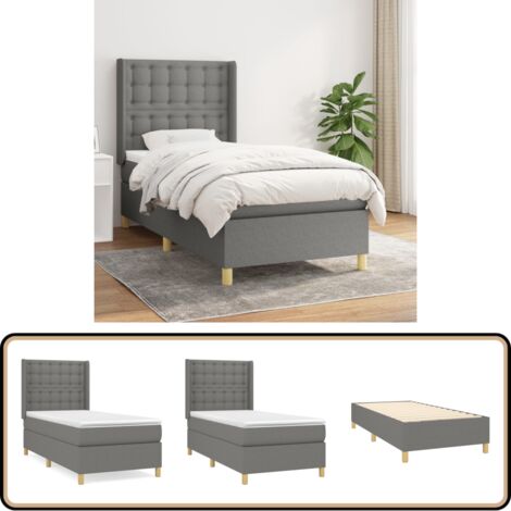 Sommier à lattes de lit avec matelas Gris foncé 100x200cm Tissu - Lit Plateforme - Lit Double - Matelas À Ressorts Ensachés - Literie - Chambre À Coucher