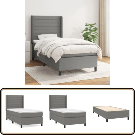 Sommier à lattes de lit avec matelas Gris foncé 100x200cm Tissu - Lit Plateforme - Lit Tapissier - Literie - Matelas À Ressorts Ensachés - Tête De Lit Ajustable
