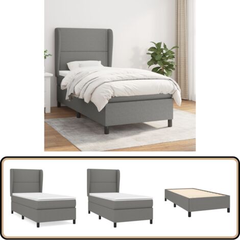 Sommier à lattes de lit avec matelas Gris foncé 100x200cm Tissu - Lit Tapissier - Lit Double - Matelas À Ressorts Ensachés - Literie - Meuble Chambre À Coucher