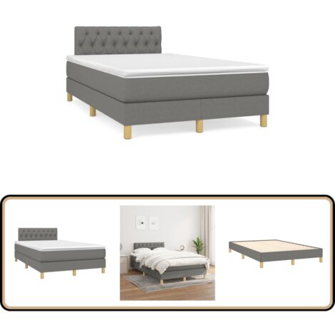 Sommier à lattes de lit avec matelas gris foncé 120x190cm tissu - Lit Double - Lit Tapissier - Literie - Chambre À Coucher - Matelas À Ressorts Ensachés