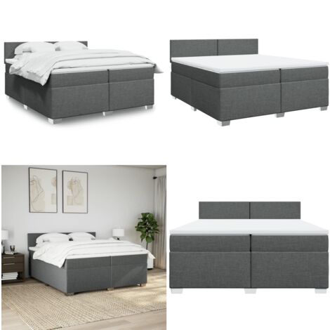 Sommier à lattes de lit avec matelas Gris foncé 200x200cm Tissu - Lit Double - Lit Plateforme - Matelas À Ressorts Ensachés - Literie - Chambre À Coucher - Home & Living