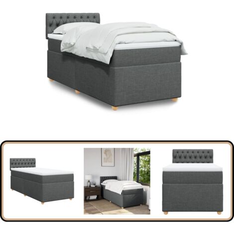 Sommier à lattes de lit avec matelas Gris foncé 90x200 cm Tissu - Lit Double - Literie - Chambre À Coucher - Matelas - Sommier