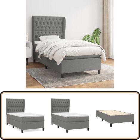 Sommier à lattes de lit avec matelas Gris foncé 90x200 cm Tissu - Lit Plateforme - Lit Double - Matelas À Ressorts Ensachés - Literie - Chambre À Coucher