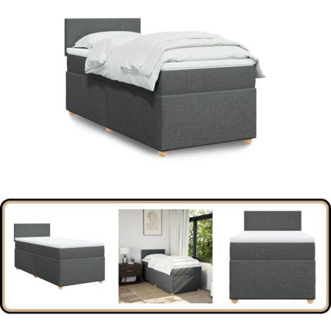Sommier à lattes de lit avec matelas gris foncé simple tissu - Lit Double - Lit Plateforme - Matelas À Ressorts Ensachés - Literie - Chambre À Coucher