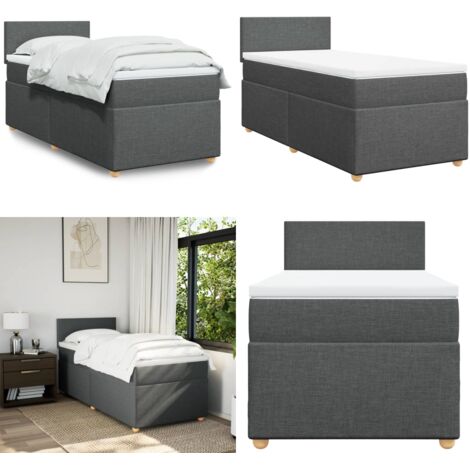 Sommier à lattes de lit avec matelas gris foncé simple tissu - Lit Double - Lit Plateforme - Matelas À Ressorts Ensachés - Literie - Chambre À Coucher - Home & Living
