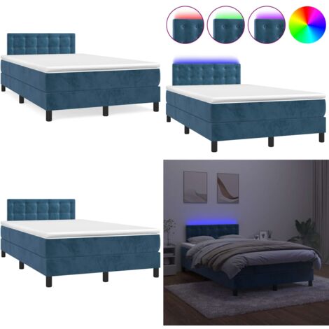 Sommier à lattes de lit avec matelas LED bleu foncé 120x190 cm - Lit Plateforme - Lit Design - Lit Moderne - Lit Capitonné - Lit Velours - Home & Living