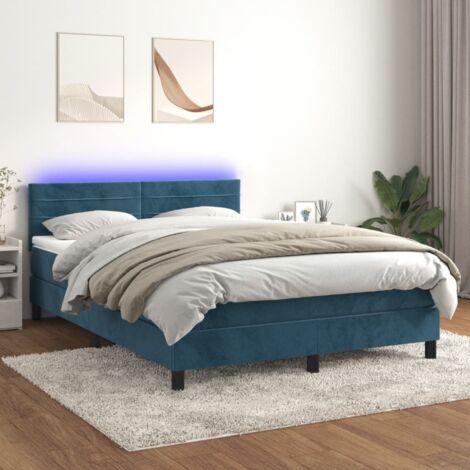 Sommier à lattes de lit avec matelas LED Bleu foncé 140x200 cm vidaXL