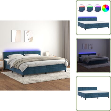 Sommier à lattes de lit avec matelas LED Bleu foncé 200x200 cm - Lit Plateforme - Lit Capitonné - Lit Design - Lit Moderne - Lit Velours