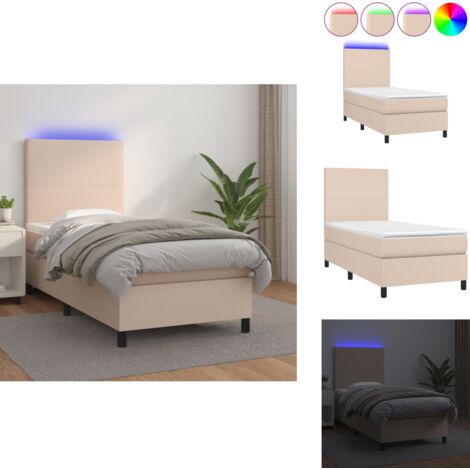 Sommier à lattes de lit avec matelas LED Cappuccino 100x200 cm - Lit Capitonné - Lit Design - Lit Moderne - Lit Double - Sommier Tapissier