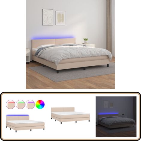Sommier à lattes de lit avec matelas LED Cappuccino 180x200 cm - Lit Capitonné - Lit Avec Éclairage Led - Lit Design - Lit Double - Matelas À Ressorts Ensachés