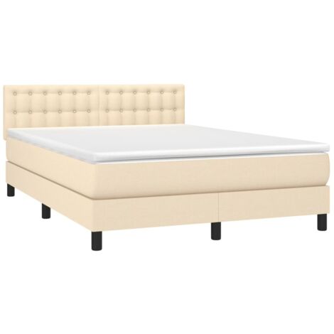 Sommier à lattes de lit avec matelas LED Crème 140x190 cm Tissu vidaXL