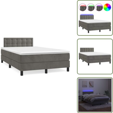 Sommier à lattes de lit avec matelas LED gris foncé 120x190 cm - Lit Plateforme - Lit Design - Lit Capitonné - Lit Velours - Lit Avec Éclairage Led