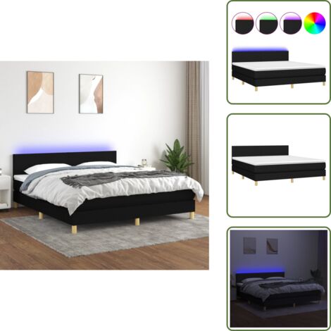 Sommier à lattes de lit avec matelas LED Noir 160x200 cm Tissu - Sommier Tapissier - Lit Avec Led - Matelas À Ressorts Ensachés - Têted Lit Ajustable - Éclairage Led