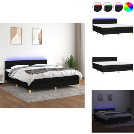 Sommier à lattes de lit avec matelas LED Noir 160x200 cm Tissu - Sommier Tapissier - Lit Avec Led - Matelas À Ressorts Ensachés - Têted Lit Ajustable - Éclairage LED