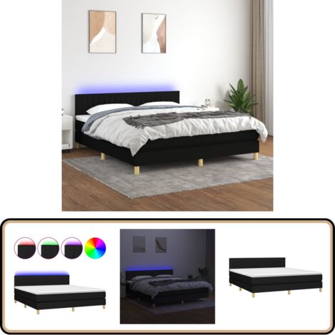 Sommier à lattes de lit avec matelas LED Noir 160x200 cm Tissu - Sommier Tapissier - Lit Plateforme - Lit Avec Led - Matelas À Ressorts Ensachés - Têtière Ajustable