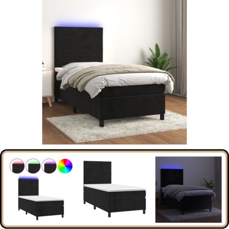 Sommier à lattes de lit avec matelas LED Noir 90x190 cm Velours - Lit Plateforme - Lit Capitonné - Lit Design - Lit Moderne - Lit Double