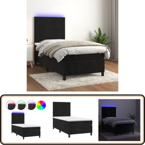 Sommier à lattes de lit avec matelas LED Noir 90x200 cm Velours - Lit Plateforme - Lit Capitonné - Lit Design - Lit Moderne - Lit Double