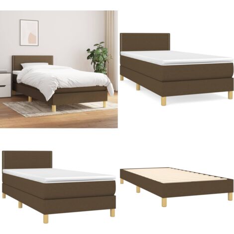 Sommier à lattes de lit avec matelas Marron foncé 100x200 cm - Lit Double - Lit Plateforme - Matelas À Ressorts Ensachés - Literie - Meuble Chambre - Home & Living