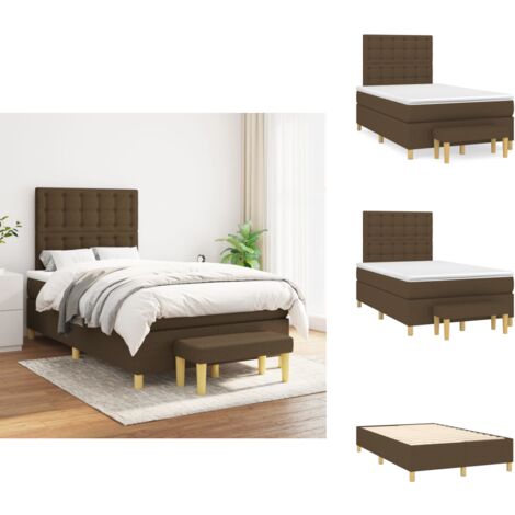 Sommier à lattes de lit avec matelas Marron foncé 120x200 cm - Lit Double - Lit Plateforme - Matelas À Ressorts Ensachés - Têtière Ajustable - Canapé Lit